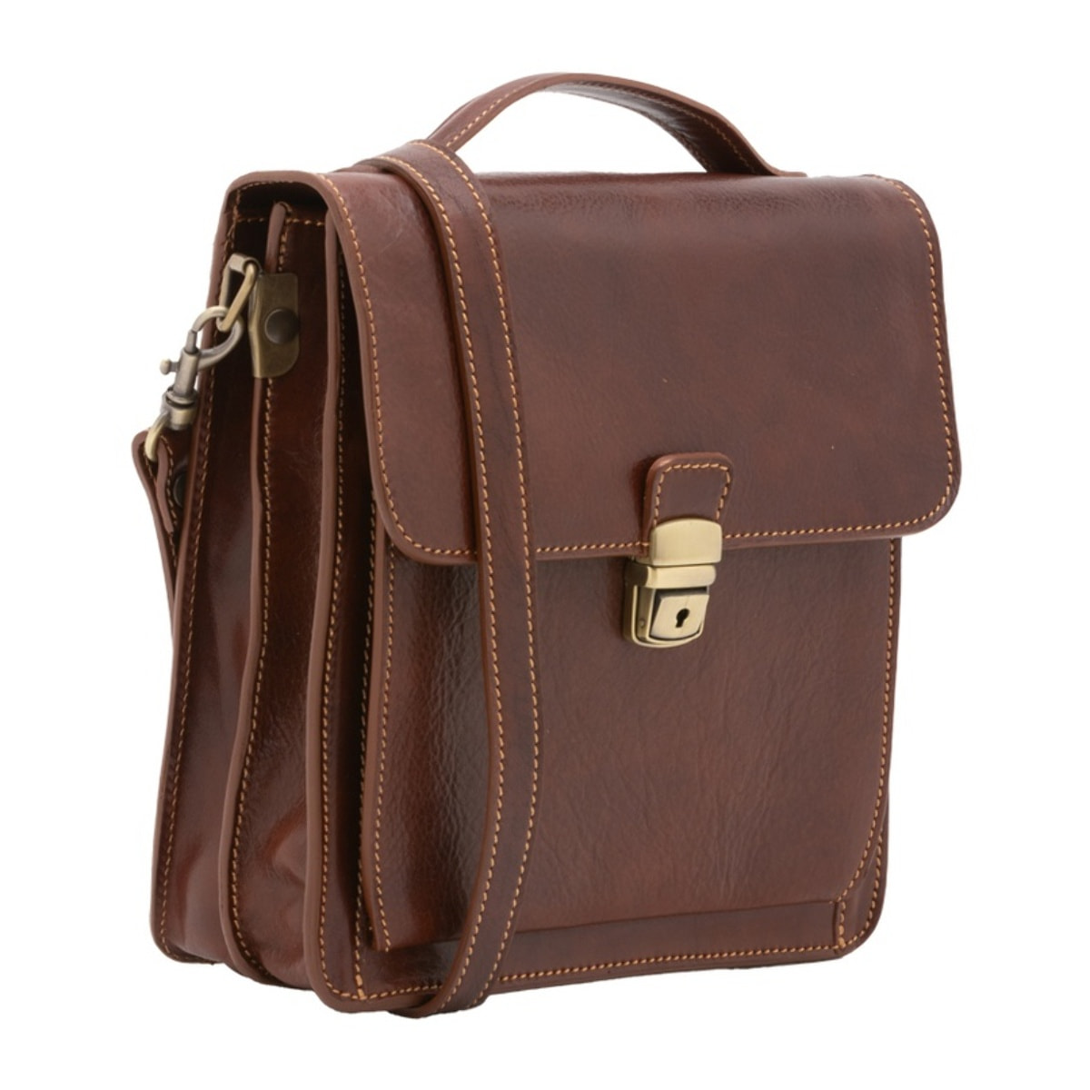 Borsa a tracolla uomo in vera pelle - Modello False - Made in Italy - 26.0 x 23.5 x 9.0 cm
