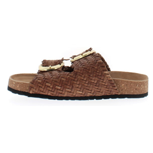 Armata di Mare Scarpe Donna Ciabatte in Pelle con Doppia Fibbia AMD 1V3760 Tan