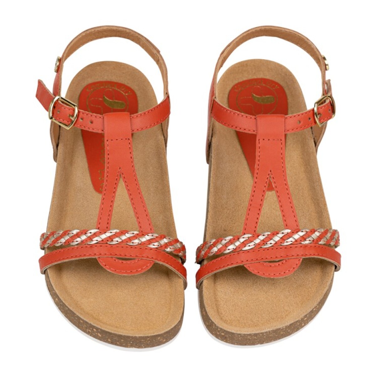 Sandalia Bios Piel Natural. hebilla/Trenza