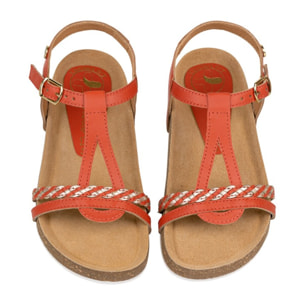 Sandalia Bios Piel Natural. hebilla/Trenza