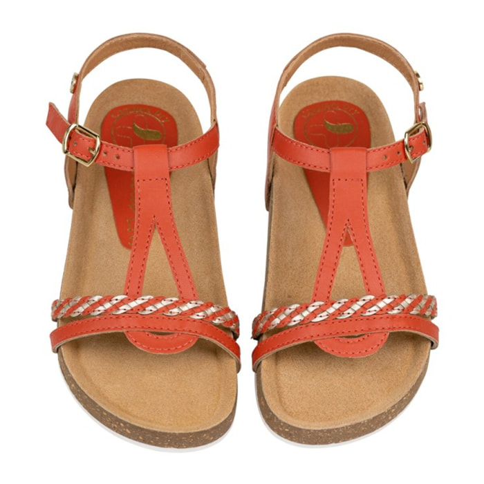 Sandalia Bios Piel Natural. hebilla/Trenza