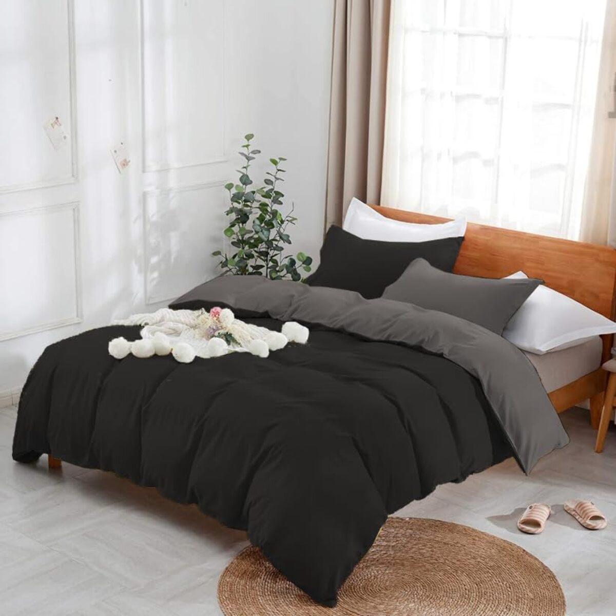 Parure Copripiumino Bicolore una Piazza e mezza, Set Sacco Copripiumino in Cotone con una Federa