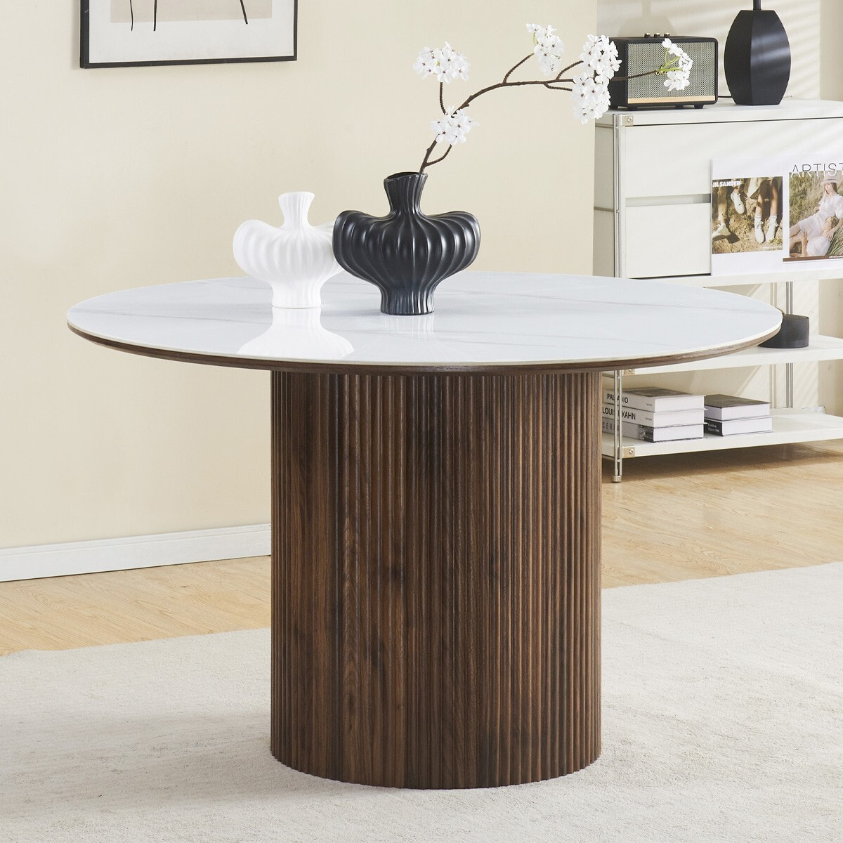 Table à manger ronde en céramique bicolore 6 places - MIRA