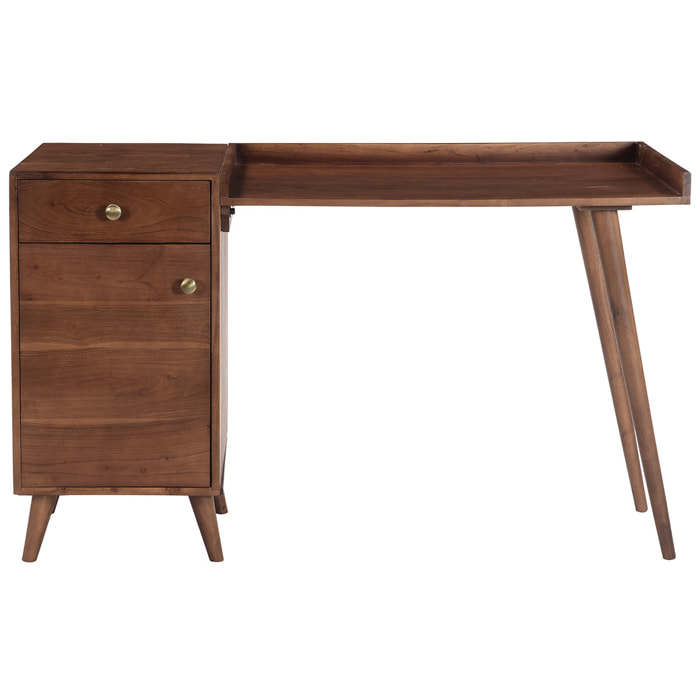 Bureau avec rangements vintage bois massif et métal doré L130 cm ROBY