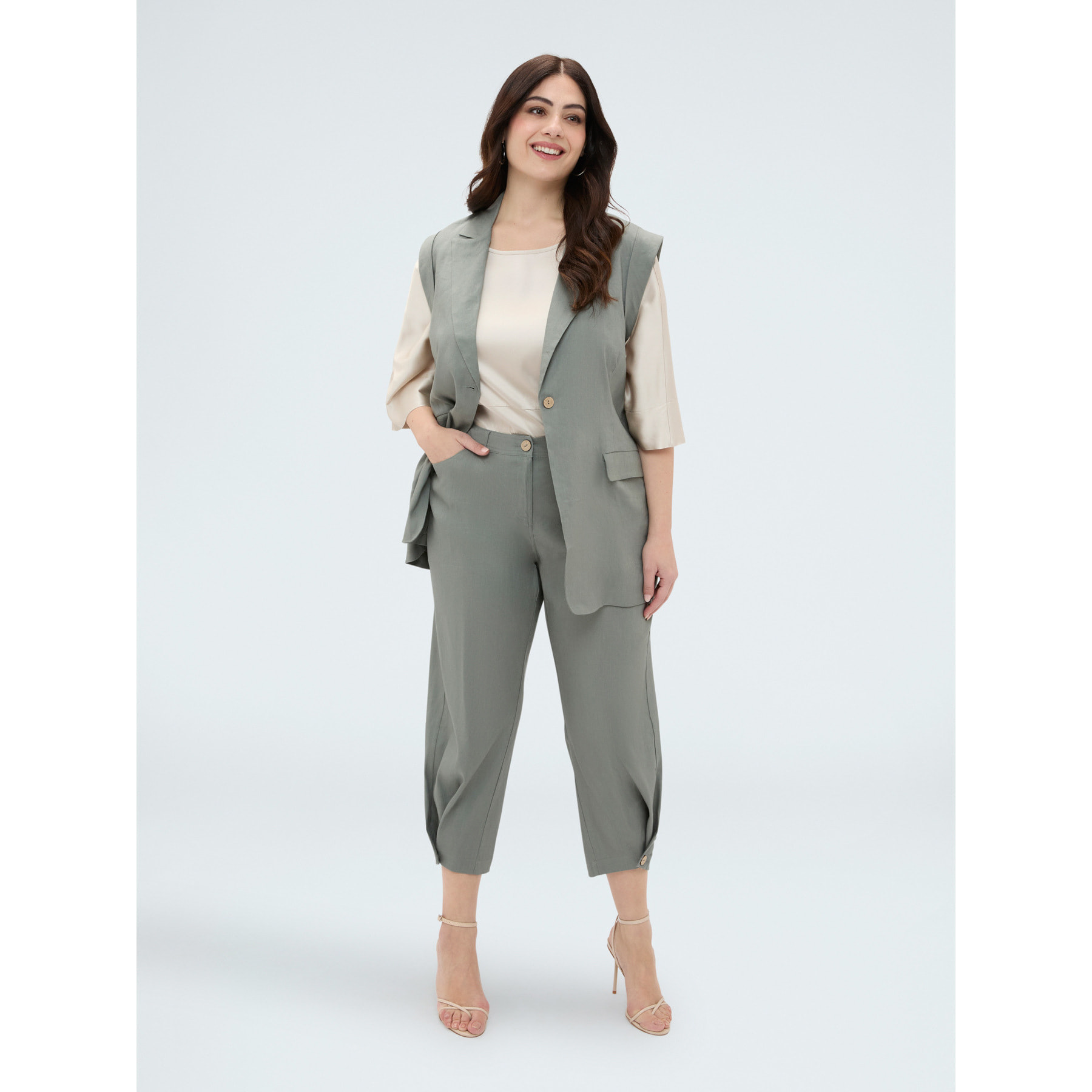 Fiorella Rubino - Pantaloni Balloon in misto lino - Verde militare