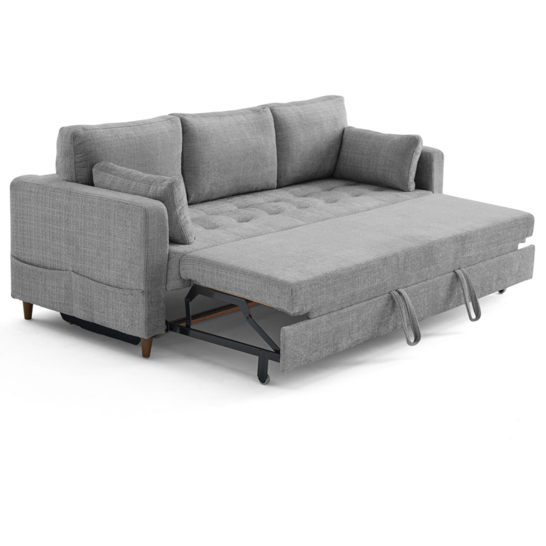 Anna - canapé droit 3 places convertible avec poche en velours texturé - Gris