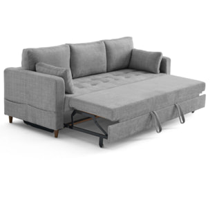 Anna - canapé droit 3 places convertible avec poche en velours texturé - Gris