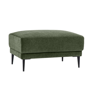 Pouf repose pieds en tissu effet velours vert kaki et métal noir JERRY