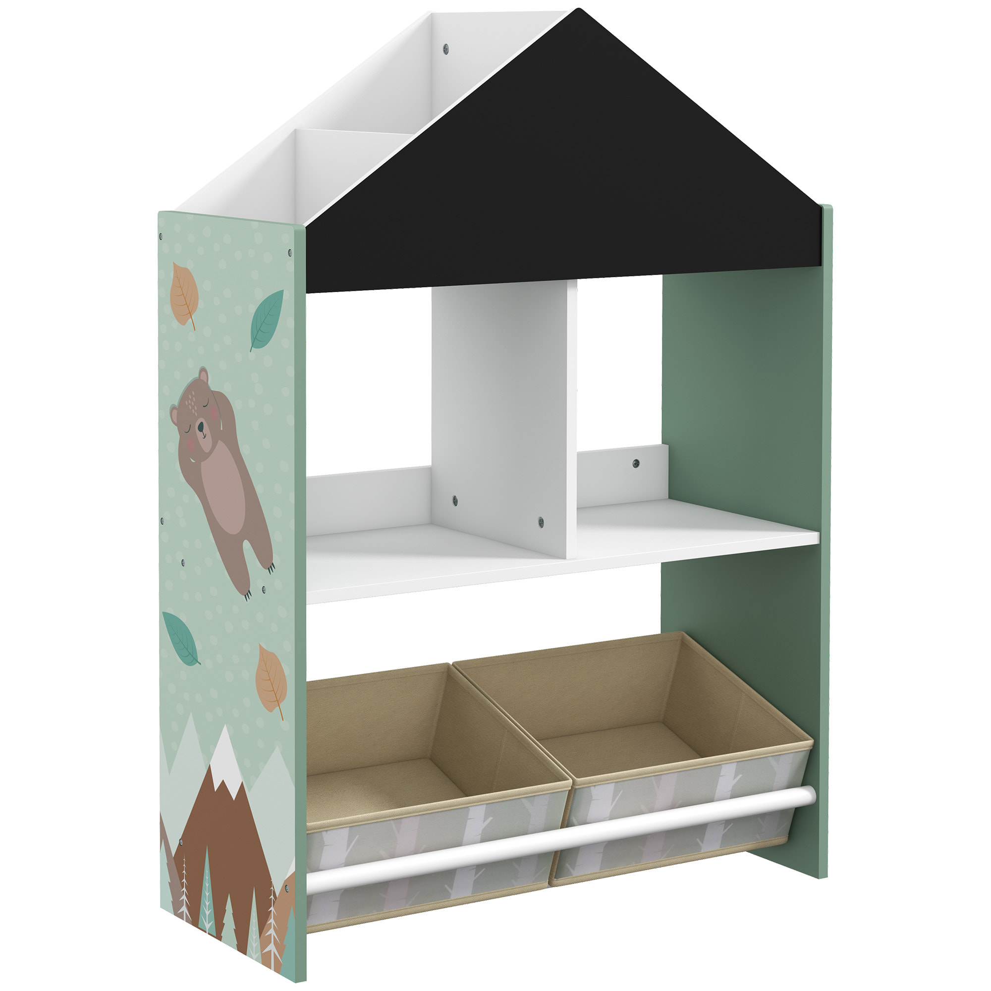 Estantería para Juguetes Organizador Infantil con Estantes Abiertos y 2 Cajas de Tela no Tejida Extraíbles para Sala de Juegos Habitación Guardería 62,4x26,5x90 cm Verde