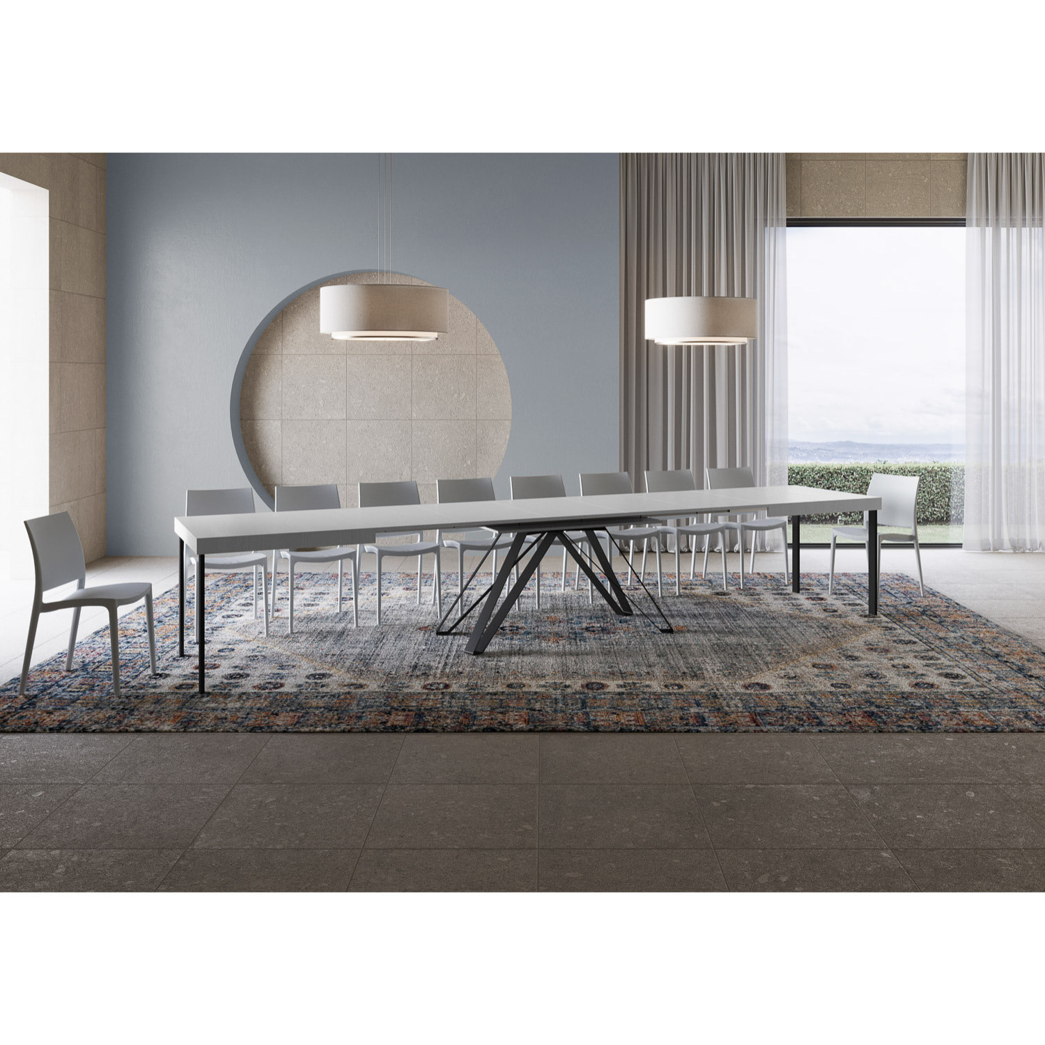 Table extensible 90x180/440 cm Terium frêne blanc pieds anthracite