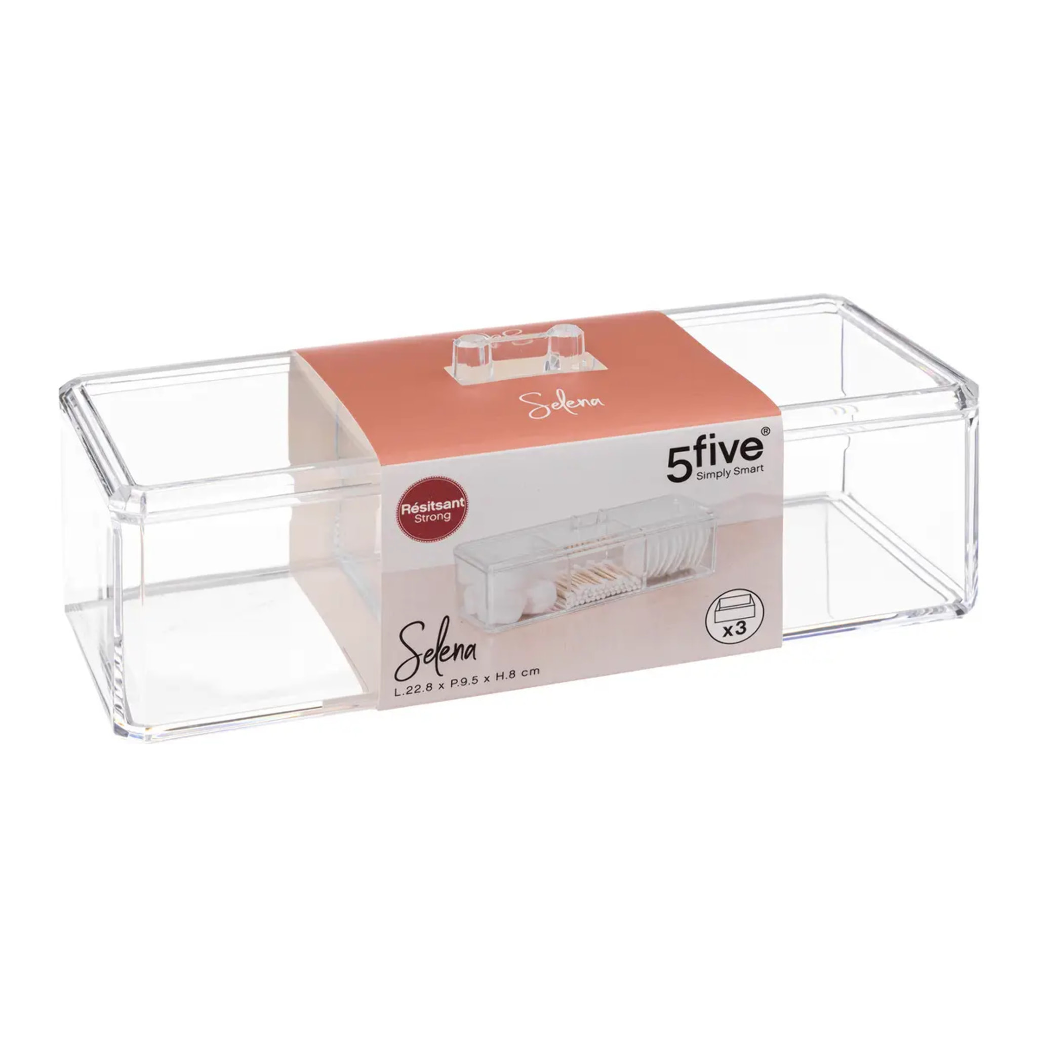 Boîte à cotons 3 compartiments Transparent Selena