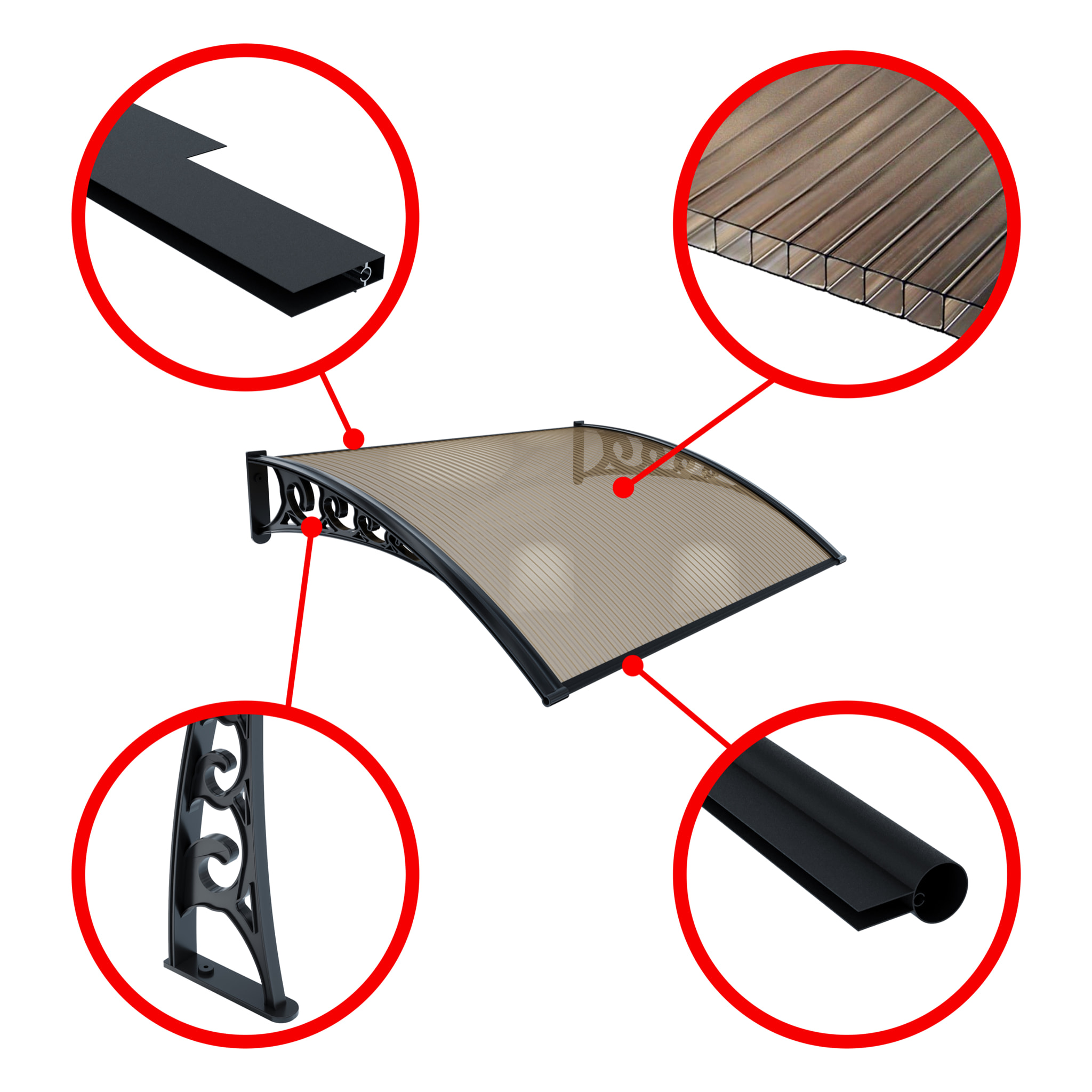 Pensilina Per Copertura In Policarbonato Alveolare Tettoia Modulabile Per Esterno Porte Balcone Finestre Elegante Resistente Fumè 100 x 300 cm