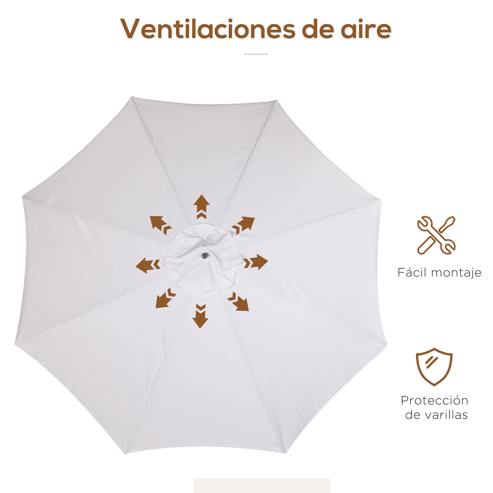 Sombrilla de Jardín Ø325x250 cm con Sistema de Polea Techo de Ventilación Beige