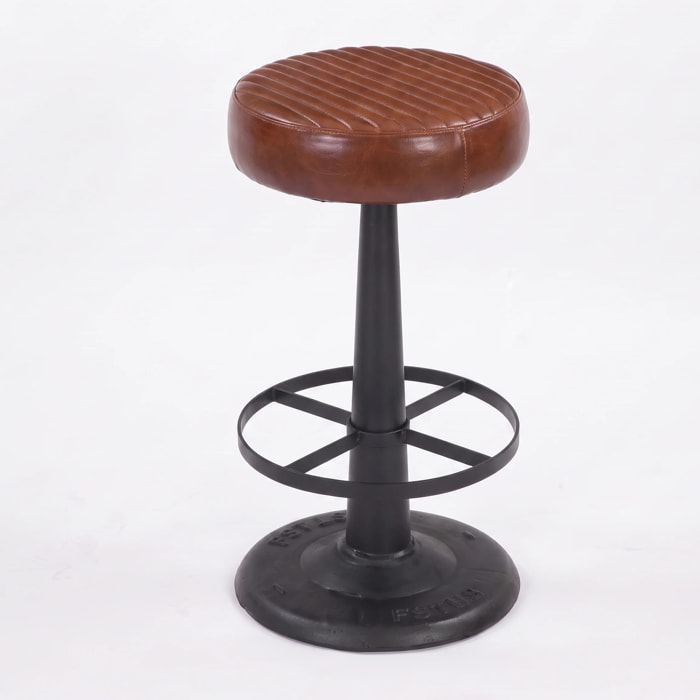 Tabouret pour îlot central 65 cm en cuir de buffle marron foncé - Lucien