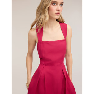 Motivi - Vestido con escote cuadrado en mezcla de lino - Fuchsia