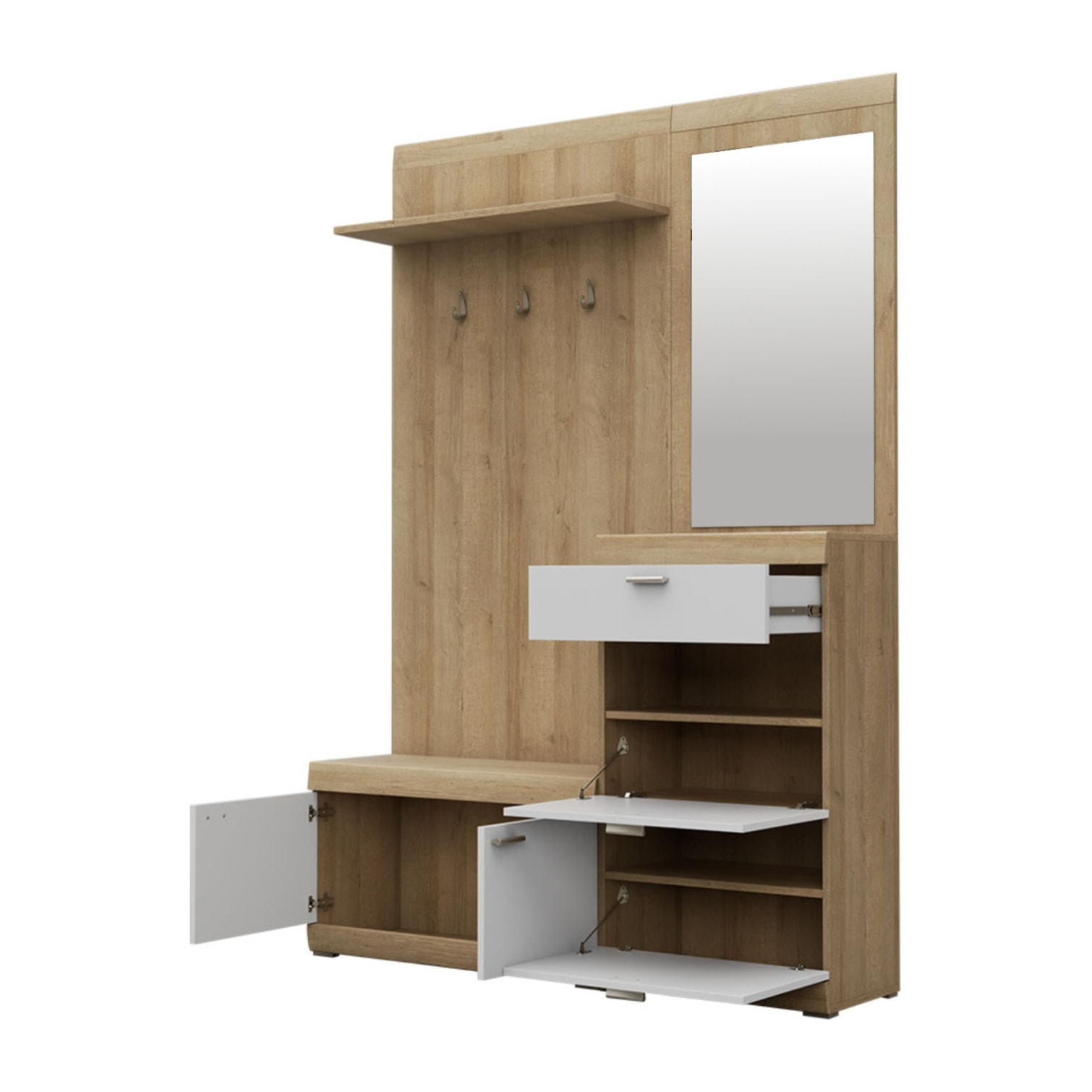 Thea - meuble d'entrée - effet bois et blanc - 135 cm - style scandinave - Bois / Blanc