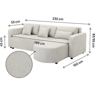 Canapé d'angle convertible/réversible en tissu "Charles" - 3 places - Beige