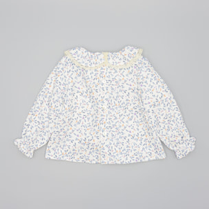 Camisa Azul De Viella Con Estampado De Hojas
