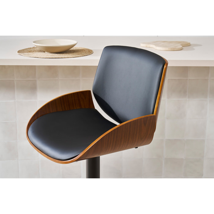 Tabouret de bar relevable noir et bois foncé VESPER