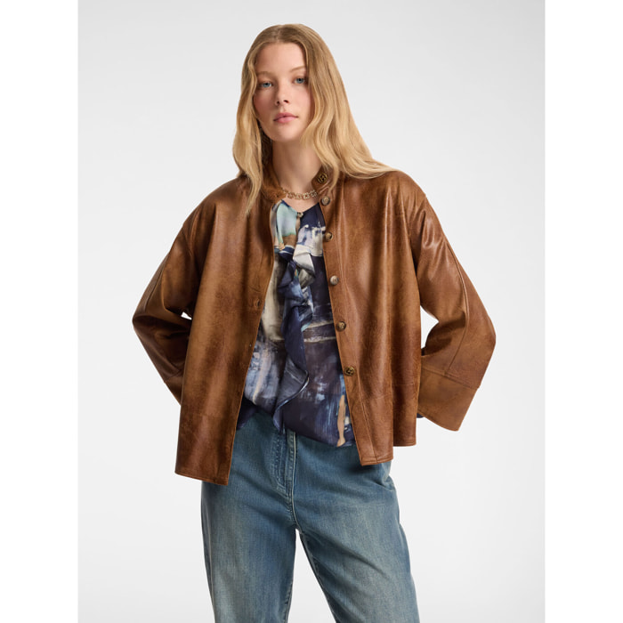 Elena Mirò - Camisa de tela con efecto vintage - Marrón