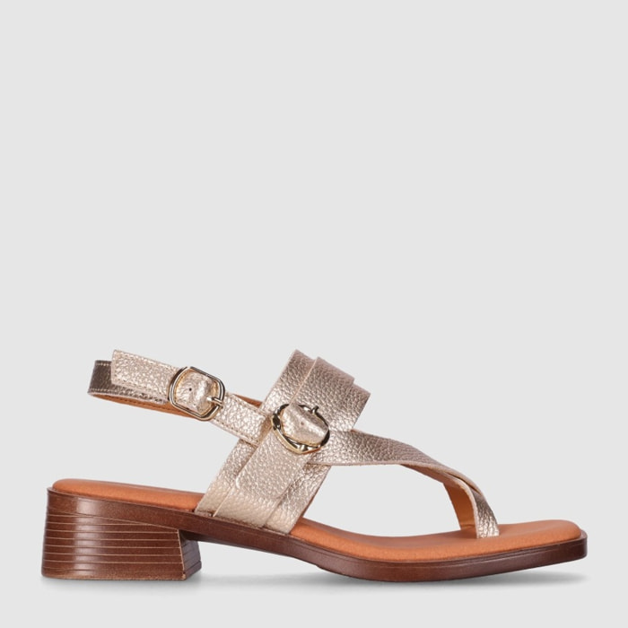 Sandalias de Serraje - Oro - Tacón: 4 cm