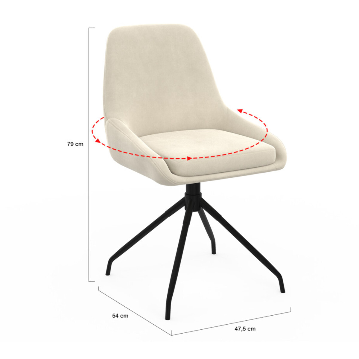 Chaises Olivia pivotantes velours crème pieds métal - lot de 4