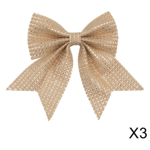 Lot de 3 nœuds déco 12x13cm jute or