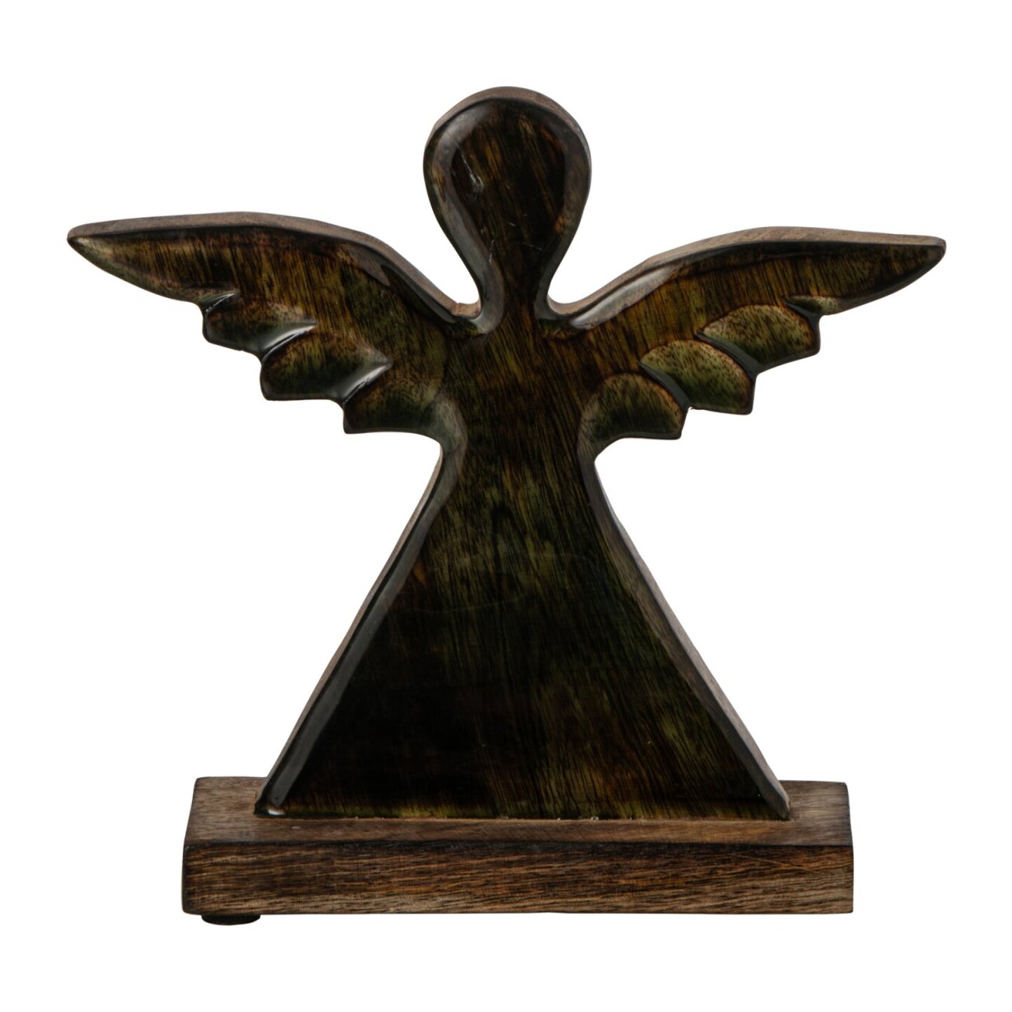 J-Line Ange sur base brillant - bois de manguier - vert/naturel - small