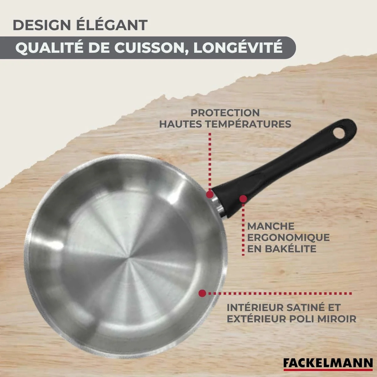 Set de 2 poêles 20 et 28 cm en inox et couvercle, 3 faitouts inox 16, 20 et 24 cm Fackelmann Geneva