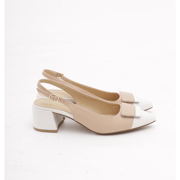 SLINGBACK BICOLORE SQUARE CHOCOLA' NUDE