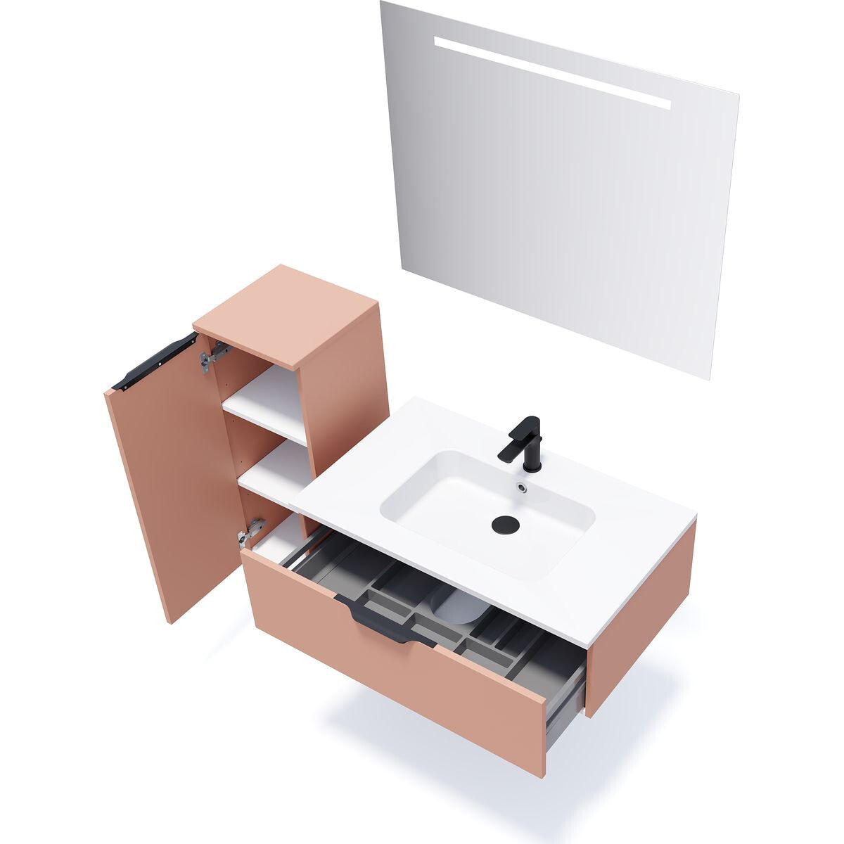 Ensemble vasque intégrée 1 tiroir + miroir - SOHO