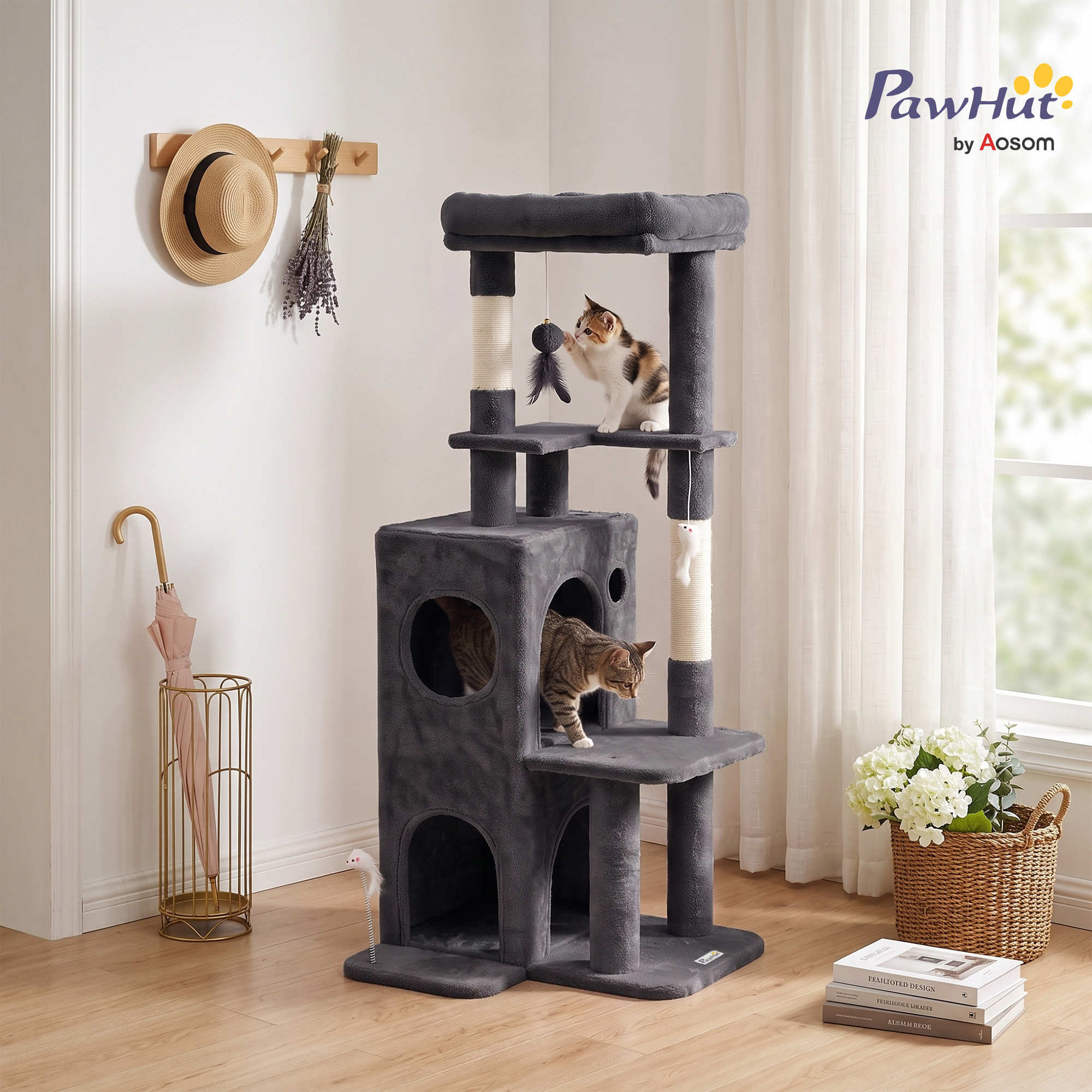 Arbre à chat 4 niv. H.132 cm multi-équipé anthracite
