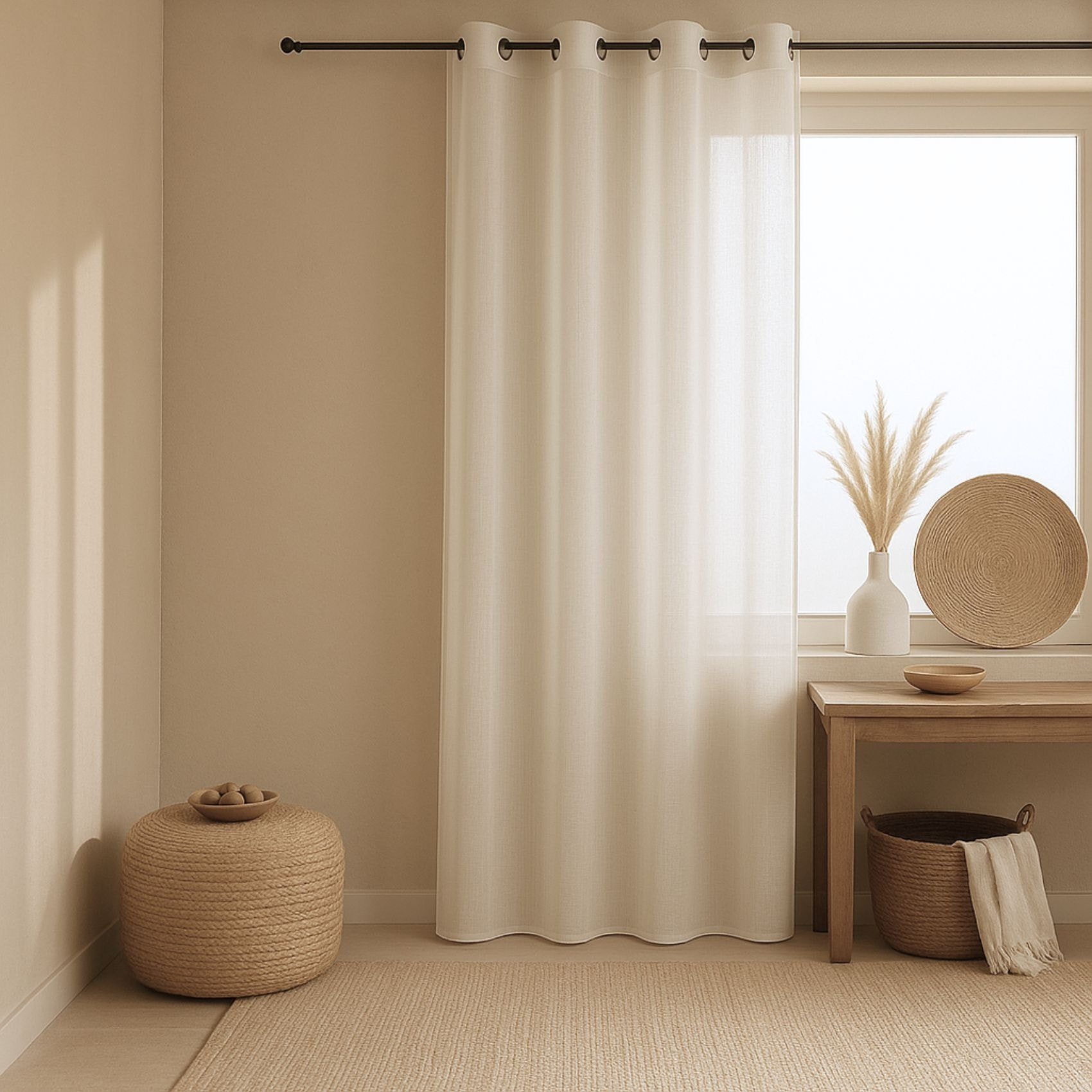 Voilage   - Effet lin fluide - Ivoire