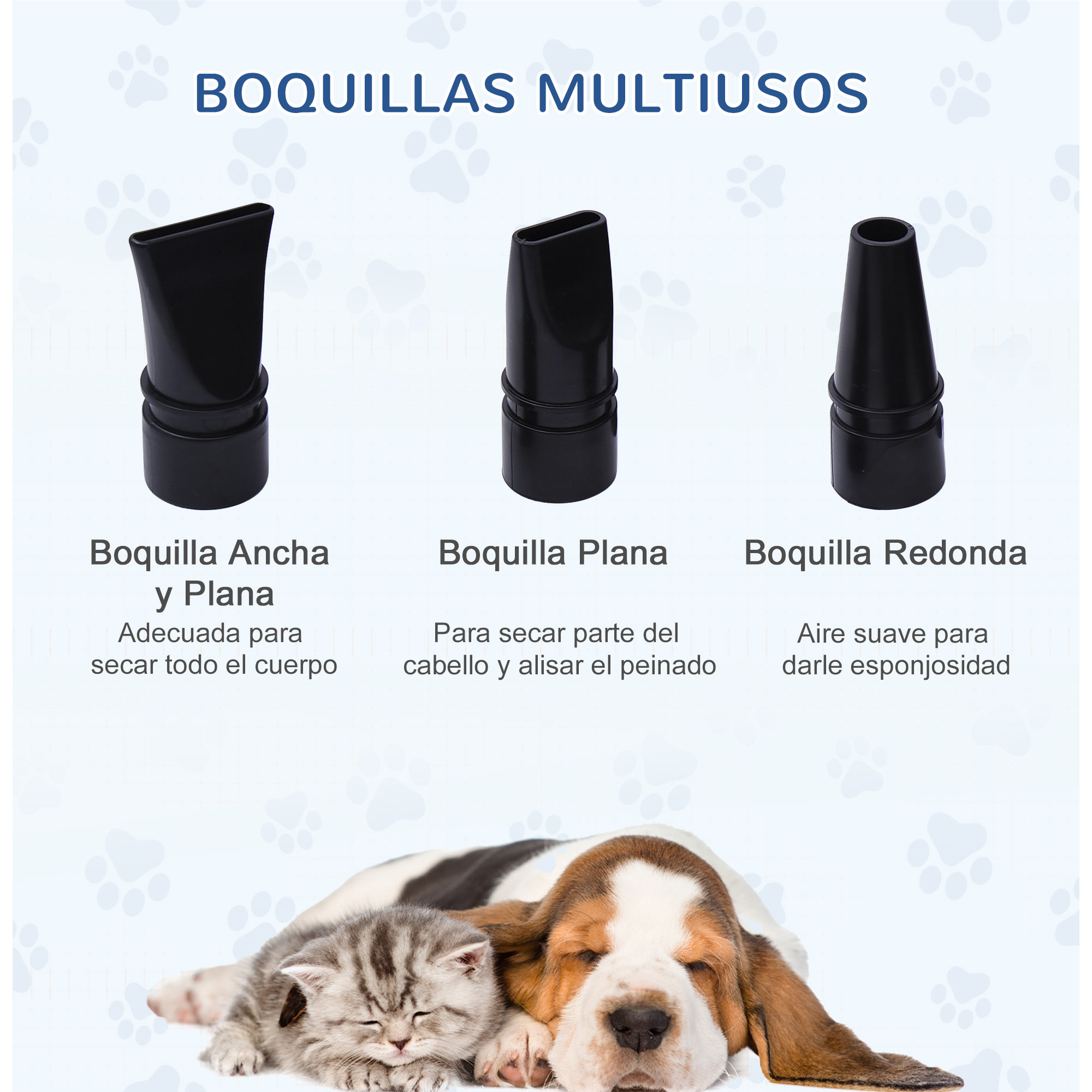 Conjunto para Mascotas Juego de Secador de Pelo para Perros 2800W y Mesa de Peluquería para Mascotas Plegable con Altura Ajustable 40x16x20 cm 107x60x170 cm Negro y Azul