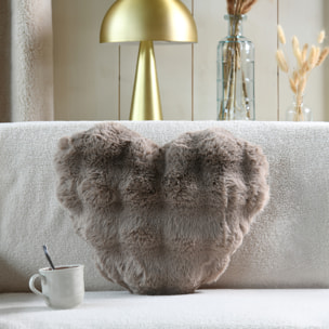 Coussin décoratif cœur imitation fourrure - Naturel
