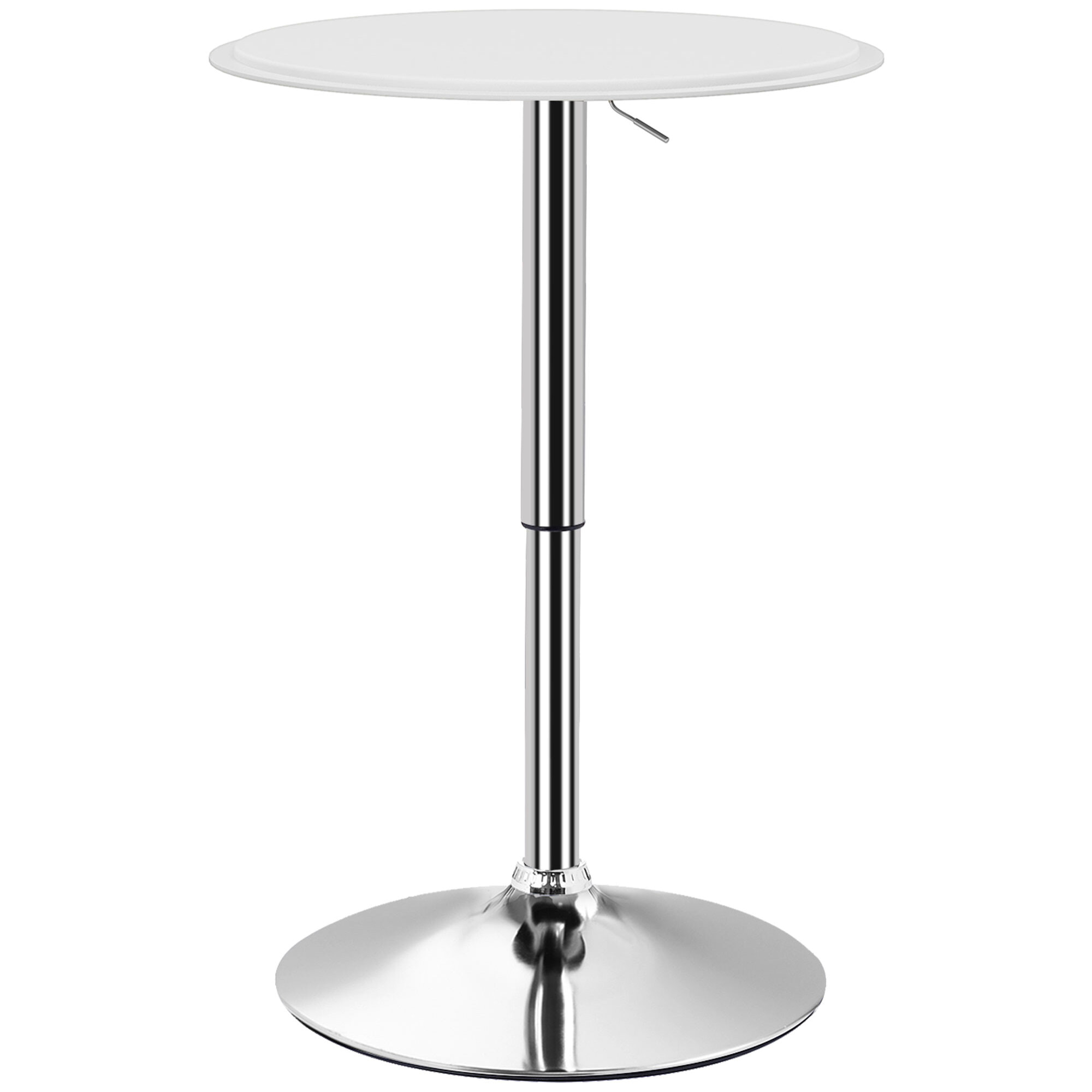 Mesa de Bar Redonda con Altura Ajustable 67-93 cm Mesa Alta de Bar con Tablero Ø63 cm Giratoria 360° con Base Redonda de Metal Cromado para Bistró Cocina Comedor Blanco