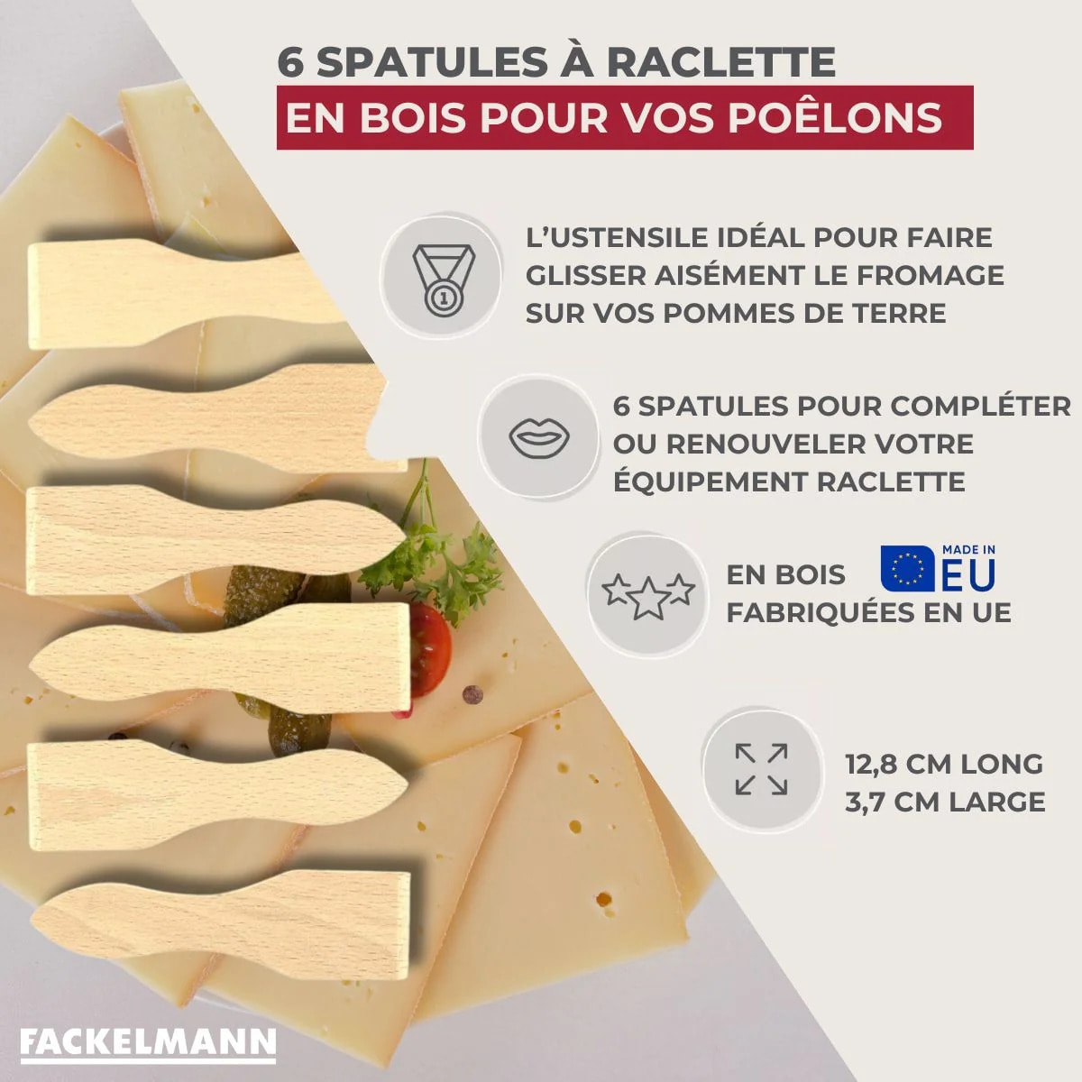 Lot de 6 spatules à raclette en bois 13 cm Fackelmann Wood Edition