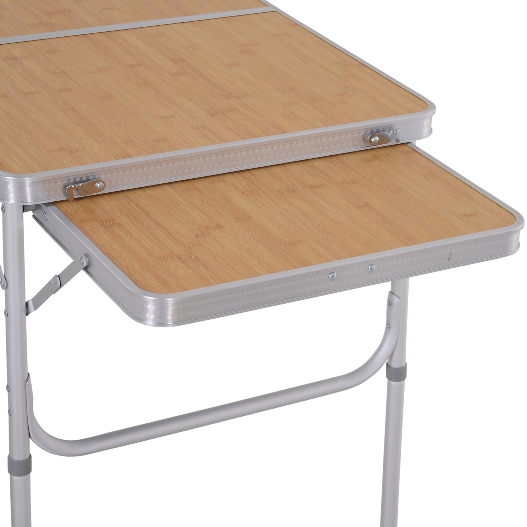 Table pliante table de camping table de jardin avec rallonge hauteur réglable aluminium MDF imitation bambou