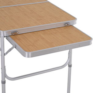 Table pliante table de camping table de jardin avec rallonge hauteur réglable aluminium MDF imitation bambou
