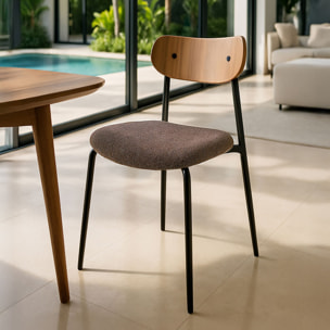 Lot de 2 chaises en tissu marron et dossier en finition noyer  GASTON