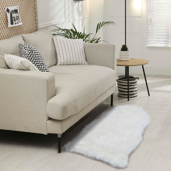 Cocooning - Tapis fausse fourrure blanc imitation peau de mouton