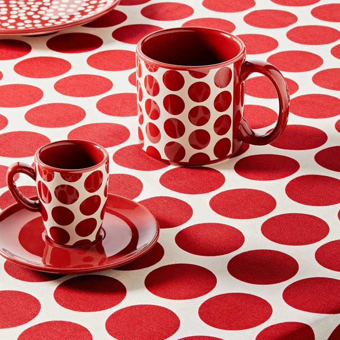 Set de 4pc café (2 tazas de 75ml + 2 platos de color solido) stoneware de topos rojos