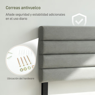 Cabecero de Cama 140 cm, Altura Ajustable 3 Niveles 106/116/126 cm, Cabezal de Cama Tapizado en Lino, Acolchado Linea, con Patas de Acero, Montado a la Pared, Cabecero para Dormitorio, Gris