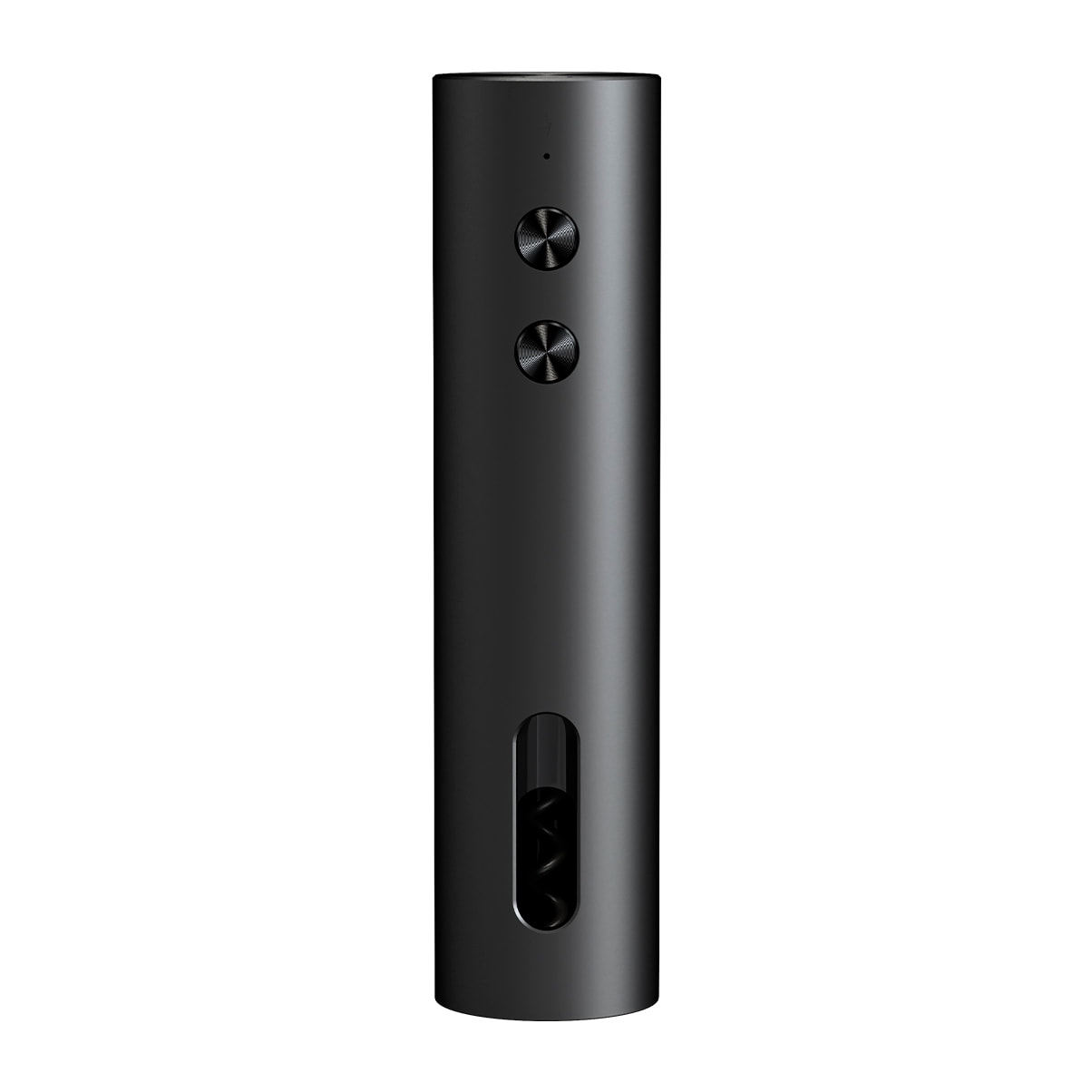 Apribottiglie elettrico EC-A con design elegante in nero opaco, ricarica rapida e finestra trasparente.