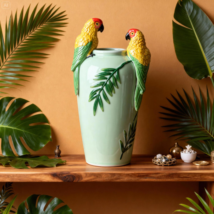 Vaso con pappagalli - 21xH39x16,5cm - Pezzi 1 - Bianchi Dino SpA