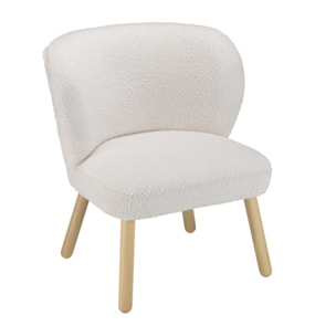 AGATHE - Fauteuil en tissu bouclette blanc pieds en bois
