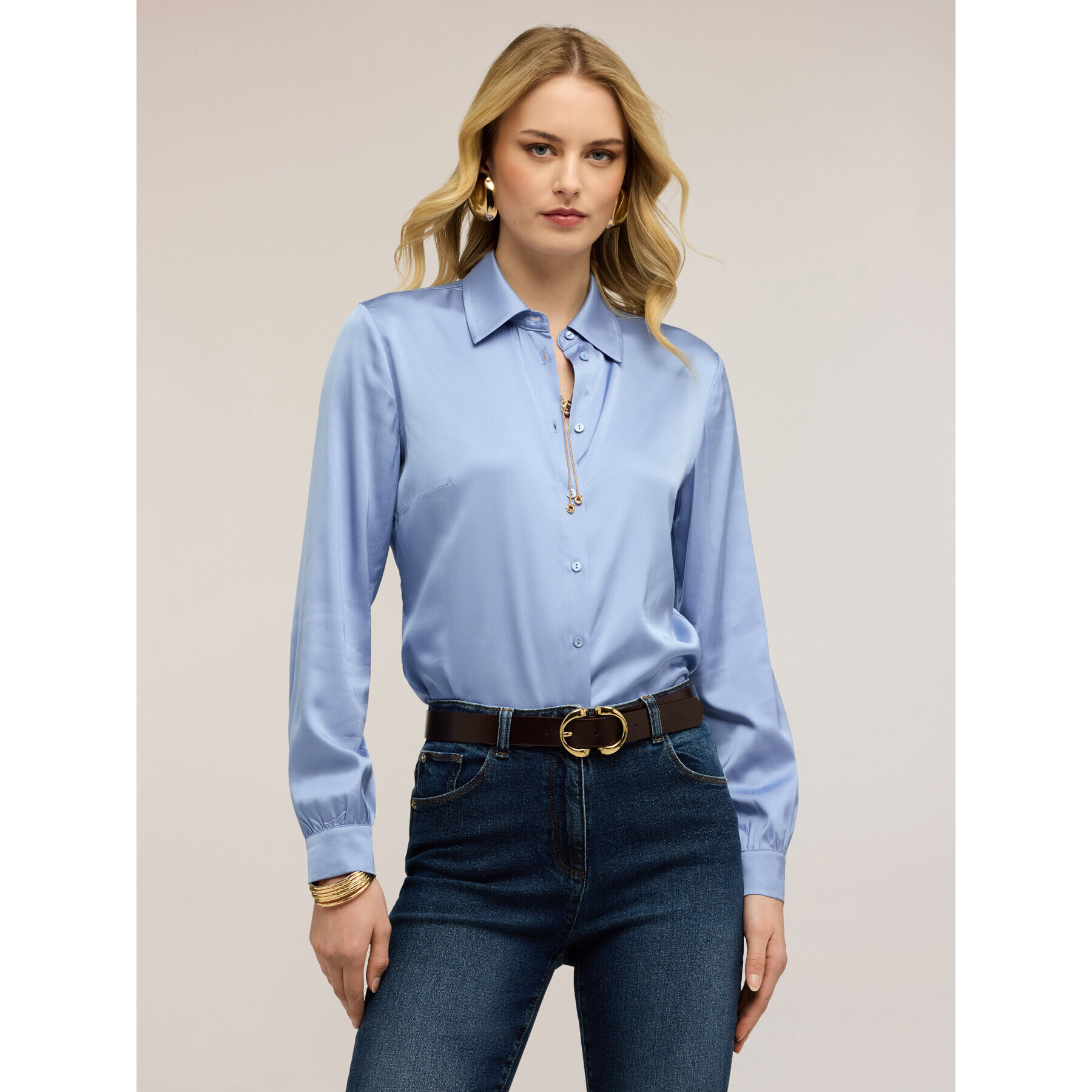 Motivi - Camicia in raso di viscosa - Azzurro