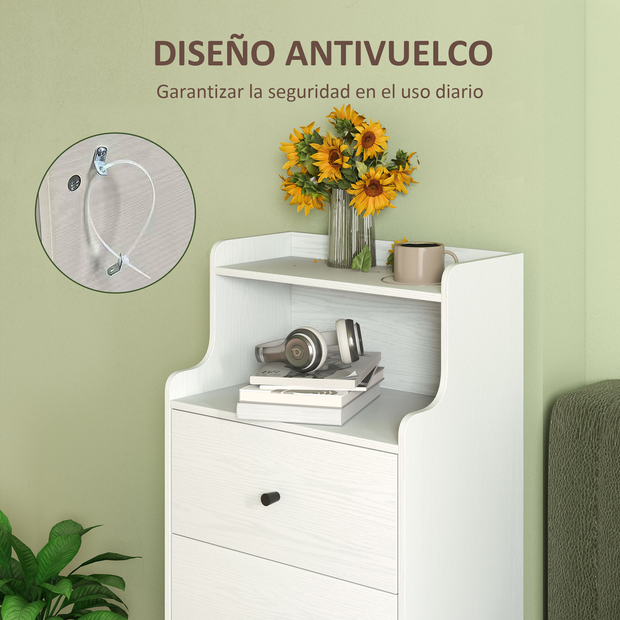 Cómoda con 3 Cajones Cómoda de Dormitorio Estrecha con Estantes Abiertos Anti-vuelco Cajonera Alta para Salón Pasillo 47x29x95 cm Blanco