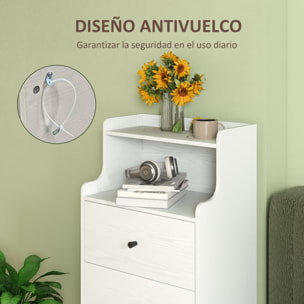 Cómoda con 3 Cajones Cómoda de Dormitorio Estrecha con Estantes Abiertos Anti-vuelco Cajonera Alta para Salón Pasillo 47x29x95 cm Blanco