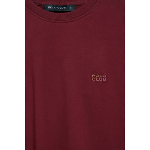 Camiseta color granate básica de cuello redondo con detalle bordado
